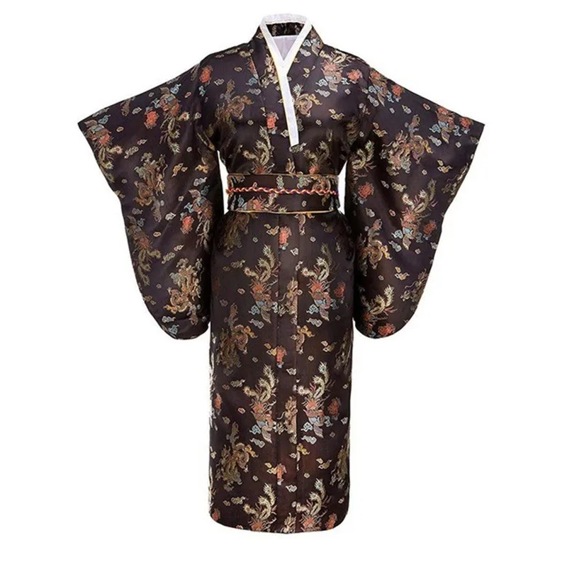 Dragon & Phoenix-Women's Japanese Evening Party Prom Dress, Vintage Robe, Classic Kimono Bathrobe, Sexy Long Clothing, Novelty