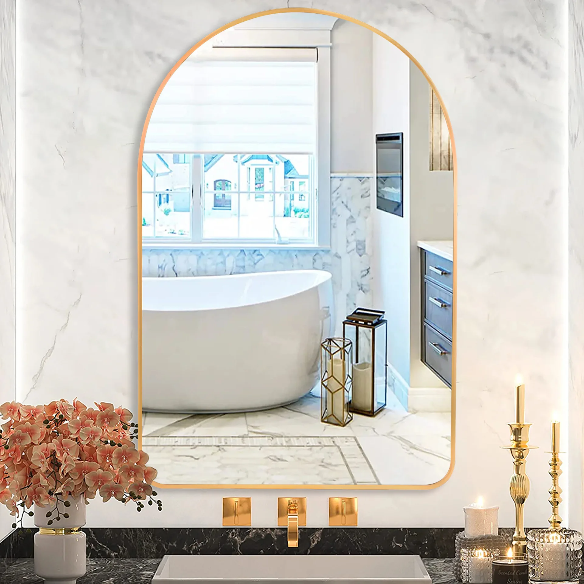 

Aesthetic Round Mirror with Aluminum Frame, Small Wall Mirror with Brushed Metal Rim for Hanging Above Sink, Vanity, Bedroom