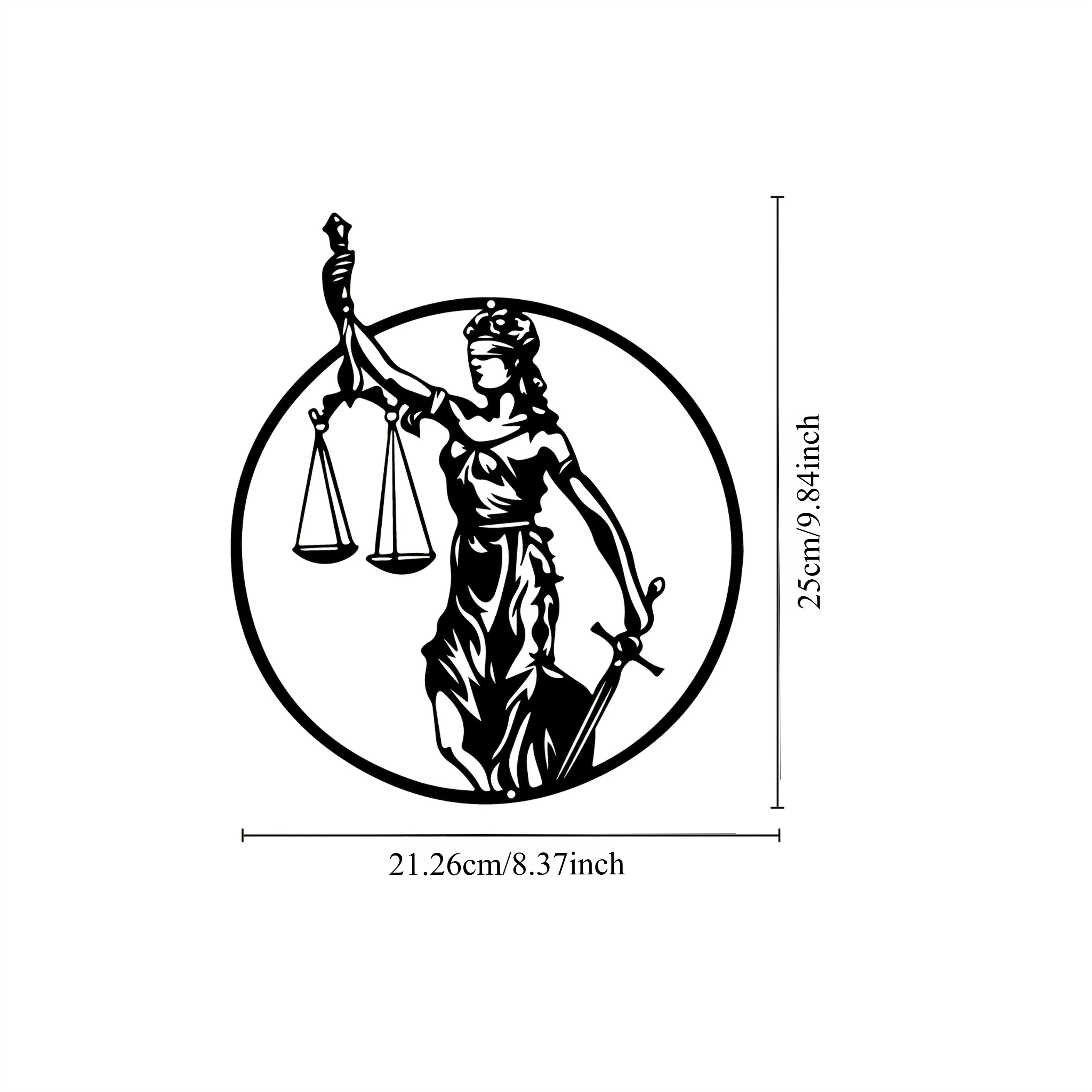 1pc Metal Justice Goddess Metal Wall Art – Vintage-Inspired Justice Figure with Scales of Justice, Sword – Elegant Metal Decor2D