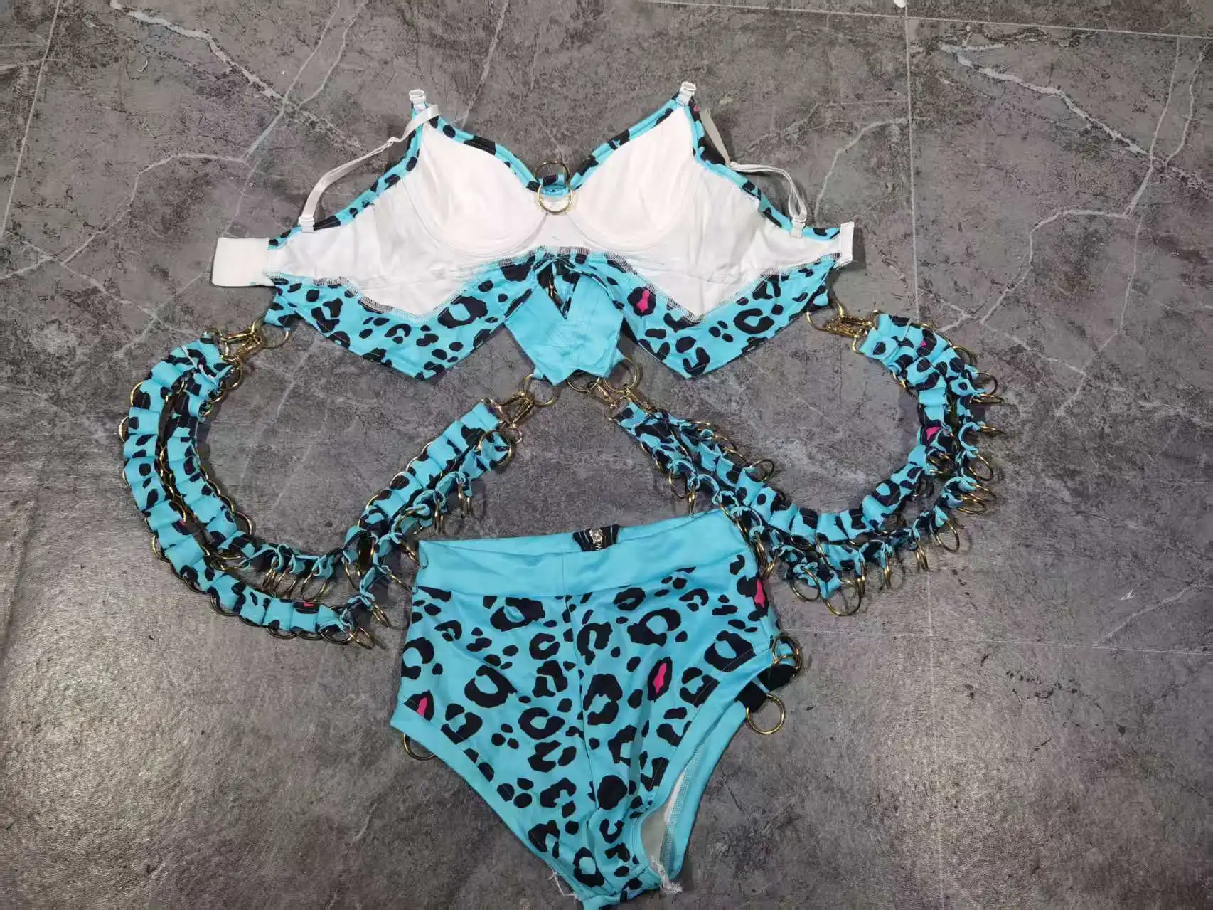 الأزرق ليوبارد سلسلة ارتداءها الزي مثير جوجو ملابس الرقص القطب ملابس رقص للنساء مرحلة الأداء ارتداء DJ