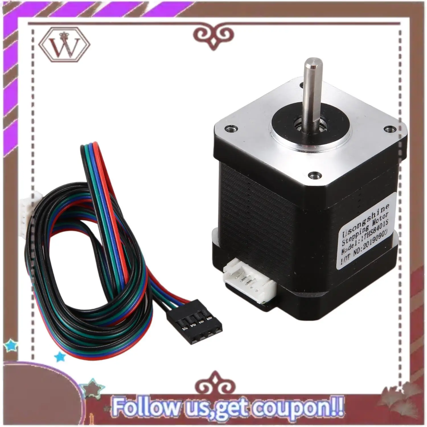 

ABBG-1Pcs Nema 17 Шаговый двигатель 48 мм Двигатель Nema17 42Bygh 2A 4-выводной (17Hs8401) Двигатель 1 м Кабель для 3D-принтера Двигатель с ЧПУ Xyz