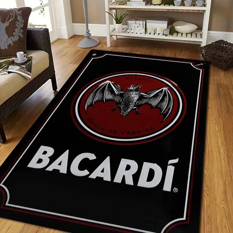 3D Vintage Bat B-BACARDI Logo Print Area Rug Non-slip Flannel Floor Carpet Bar Pub Decor Mat For Living Room Bedroom Home Decor
