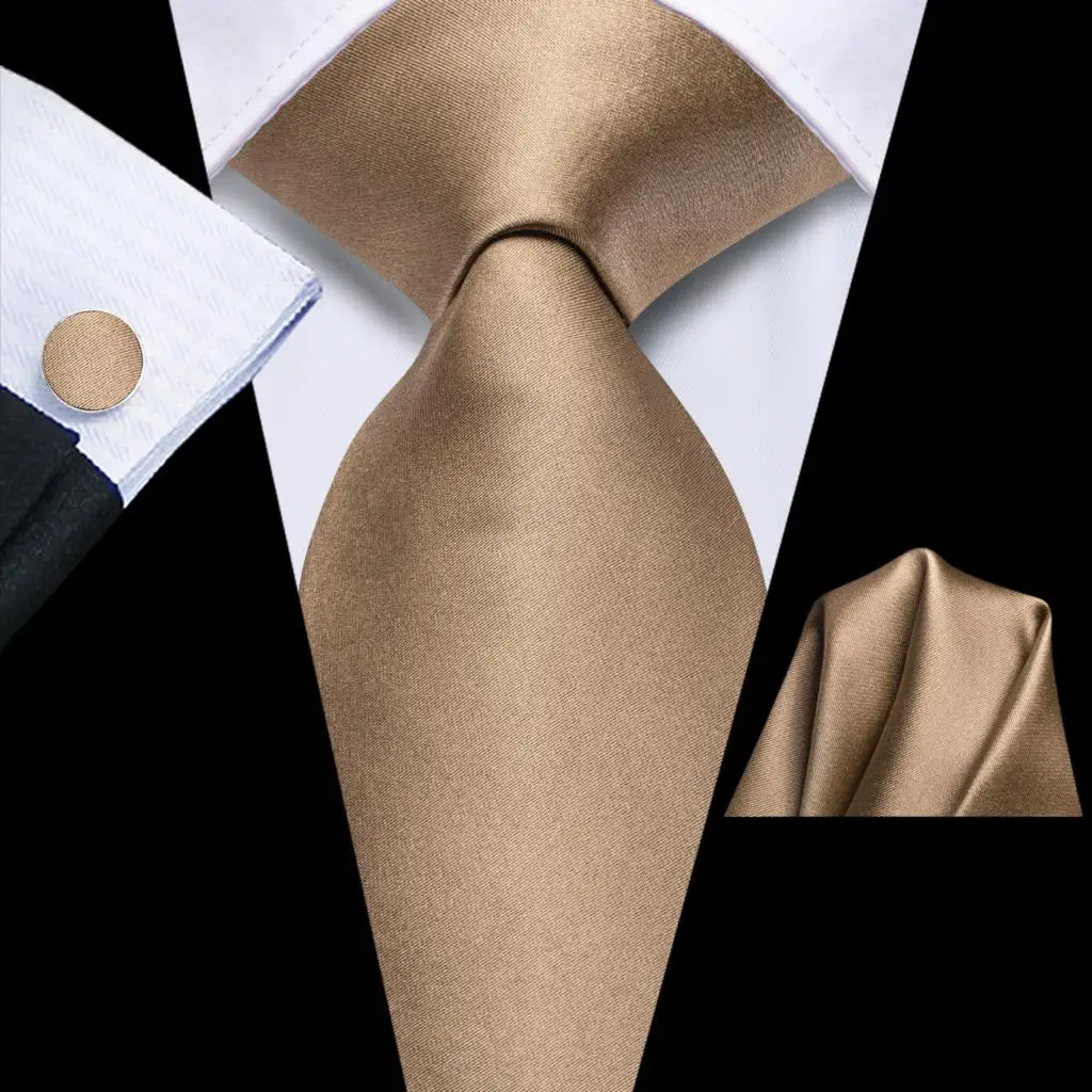 Hi-Tie Designer 2023 New Light Brown Solid Gift Tie per uomo Fashion Brand Wedding Party Necktie Handky gemelli all'ingrosso