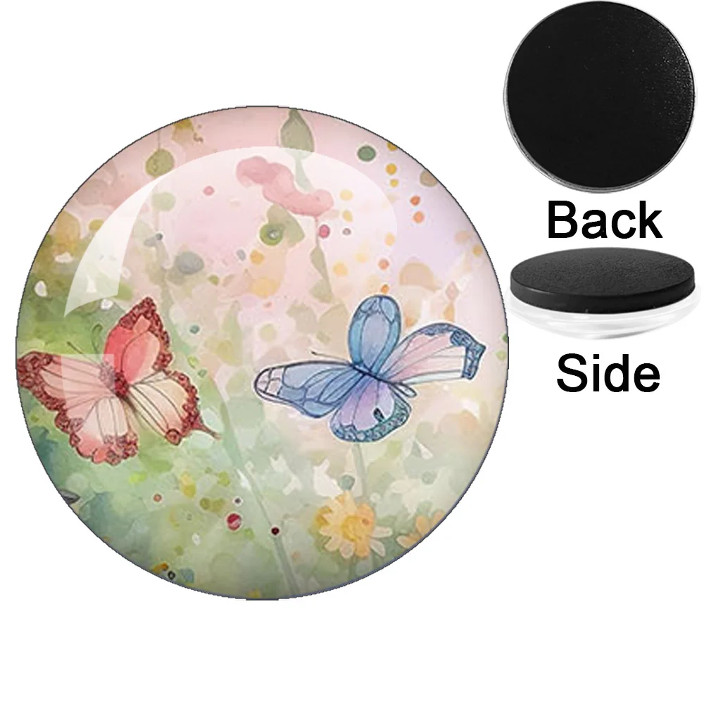 6 Pcs/Set part1 Colorful Butterfly Round Glass 25MM-50MM Refrigerator Magnet For Decoration Kitchen, Office Dry Wipe Board