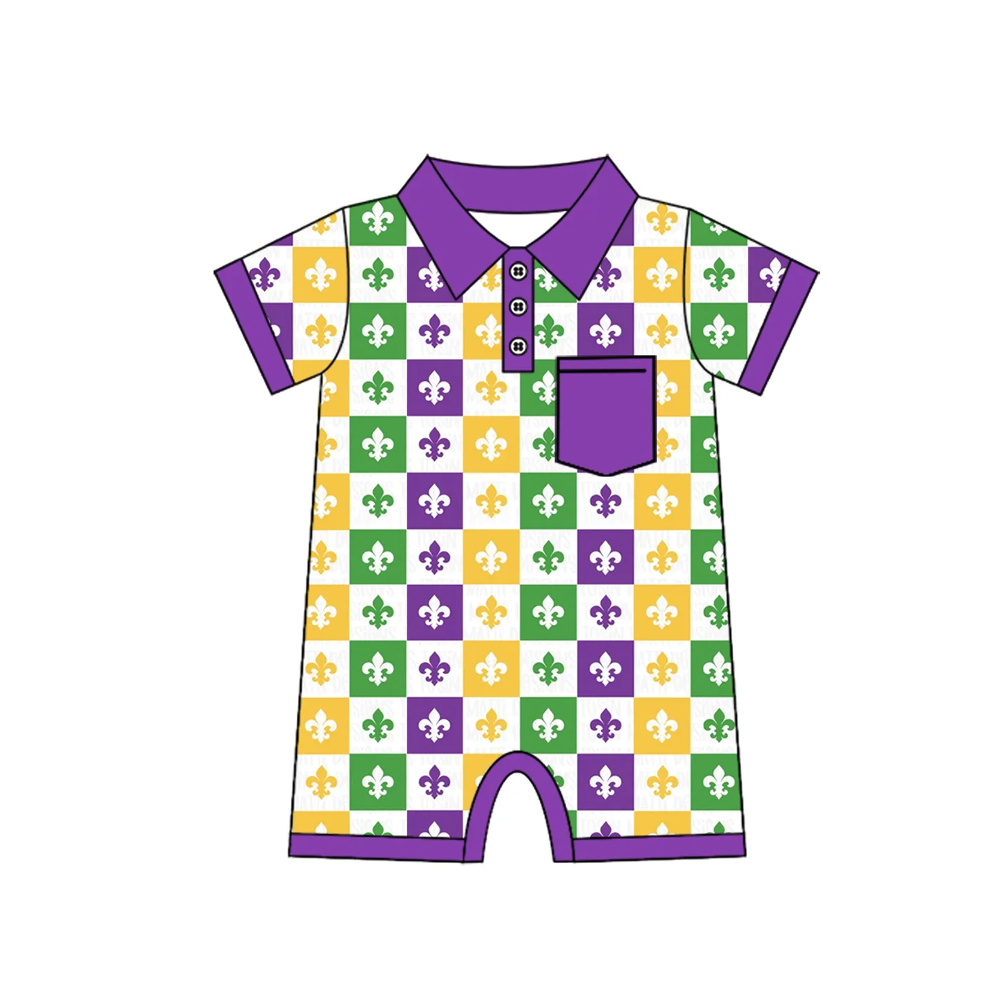 Mardi Gras Mask Purple Print Boys Clothing Girls Clothing Baby onesie Short sleeve suit Siblings wholesale