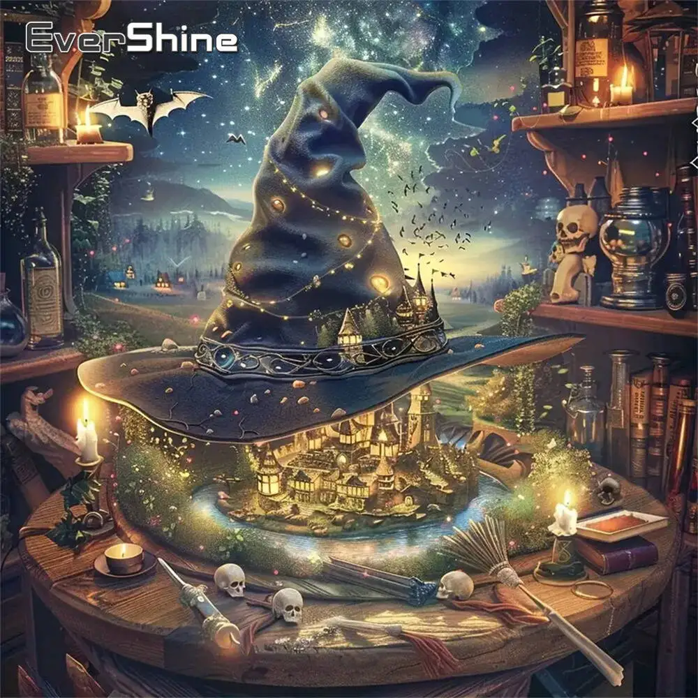 Evershine Full Square Round Diamond Painting Hat Scenery Picture Of Rhinestones Skeleton Diamond Mosaic House DIY Decor For Home