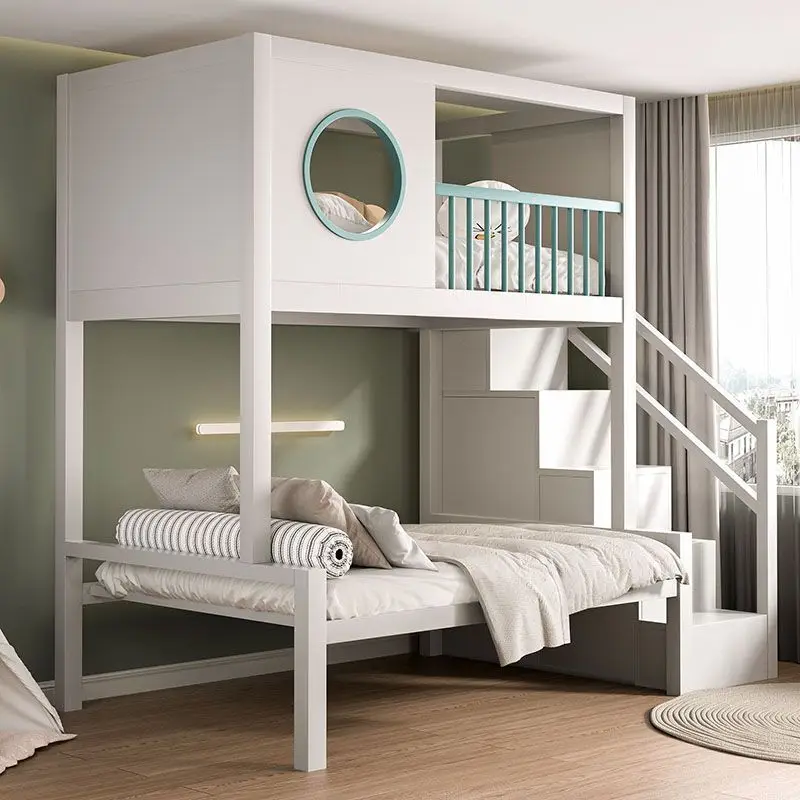 Duplex Second Floor Wrought Iron Elevated Bed Sheet Upper Floor Bed Lower Table Small Apartment