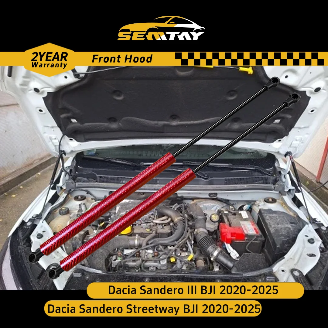 

Стойки капота SEMTAY для Dacia Sandero Streetway BJI 2020-2025, автомобильный аксессуар, поддержка подъема капота, пружинный демпфер, амортизатор