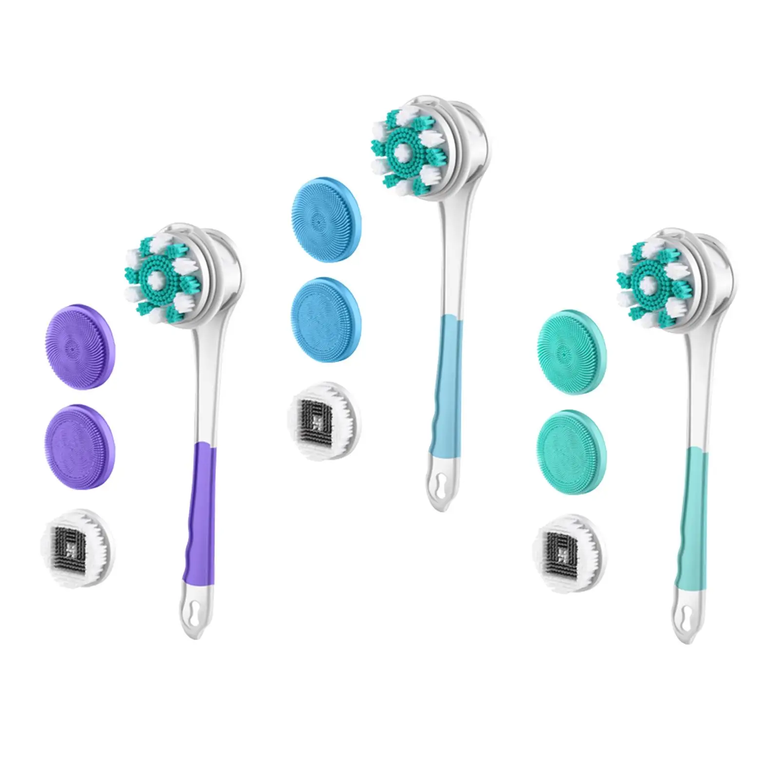 Electric Body Brush Anti Slip Long Handle with 4 Attachments Body Scrubber for Showering Facial Cleansing Exfoliating Women Men