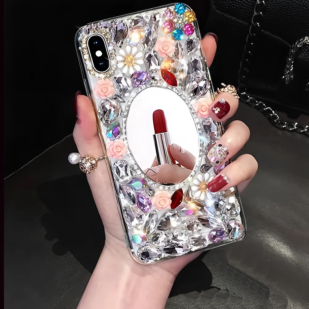 Роскошный чехол для телефона с 3D зеркалом Bling для iPhone 17 16 Pro Max Air 16e 15 14 13 12 11 8 7 Plus X XS XR SE 2020 2022 Cover Sparkling