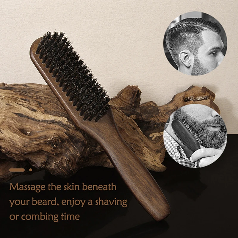 Retro Men Beard แปรงไม้ Handle Boar Bristle ไม้แปรงโกนหนวดเคราผมจัดแต่งทรงผมเครื่องมือ Salon Beauty ตัดผม