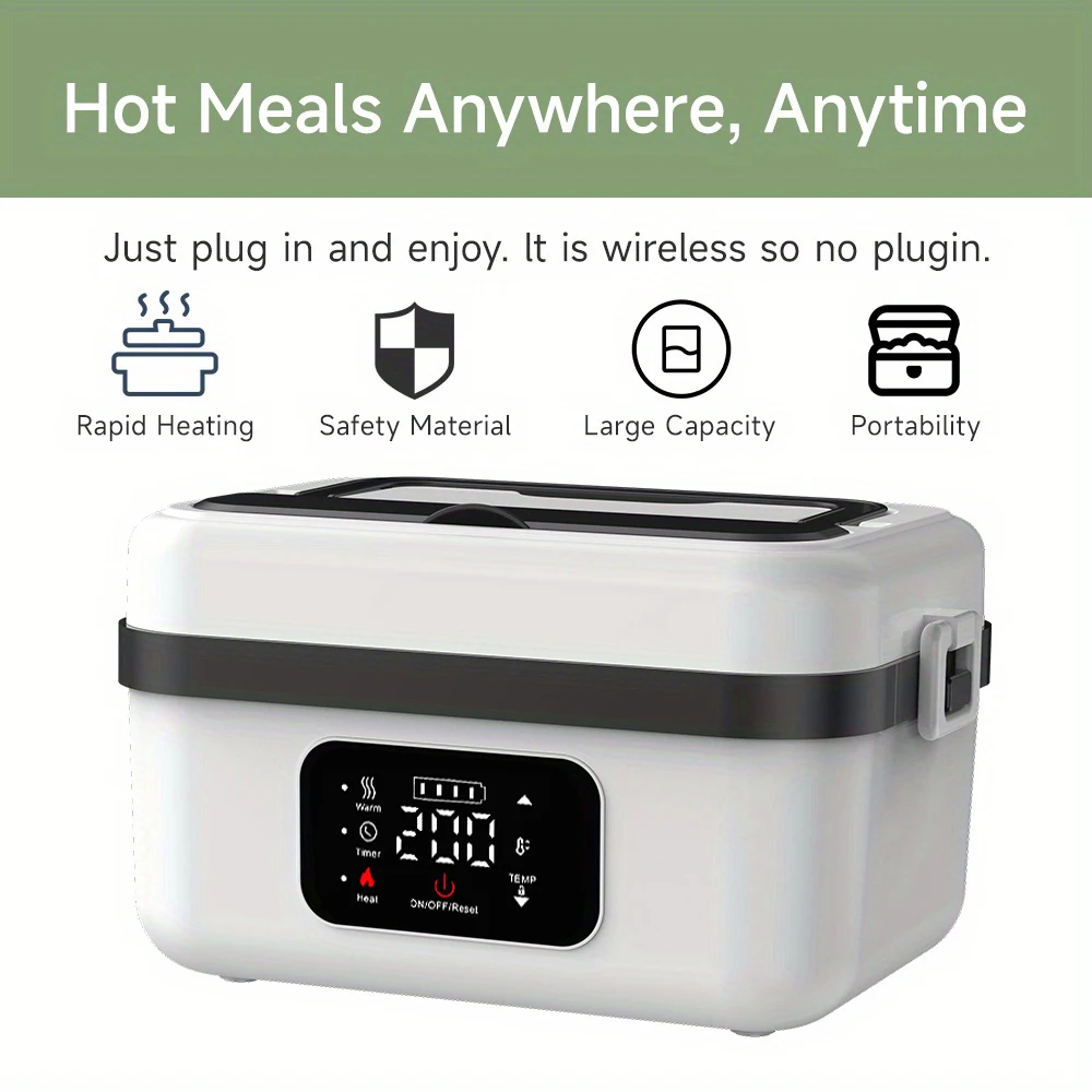 [Portable Smart Rice Box] Portable Smart Digital Display Rice Box, Built-In 9000Mah Rechargeable Power Bank, Stainless Steel Inner Liner for Insulation And Preservation, 33.81 Ounces Leak-Proof Lunch Bag, Suitable for Car, Office, School, Camping, Unisex