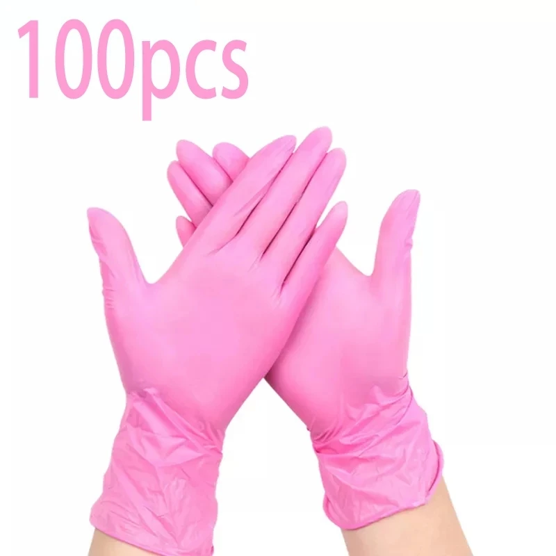 100PCS Disposable Pink Gloves Latex Gloves WaterProof Antistatic Durable Multifunctional Gloves Kitchen Cooking Tool