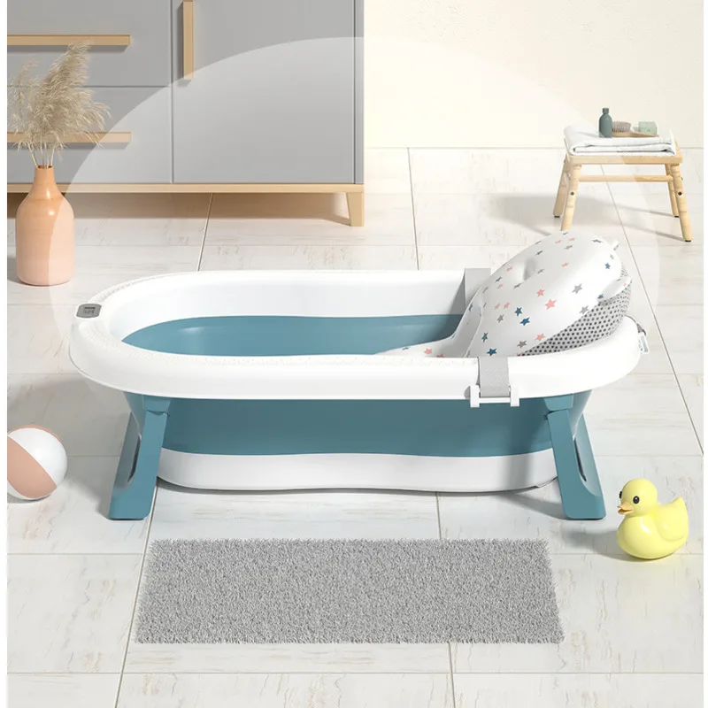 Convenient Baby Bathtub Can Sit Lie Down Folding Basin with Intelligent Temperature Feeling Thickened Bath Bucket