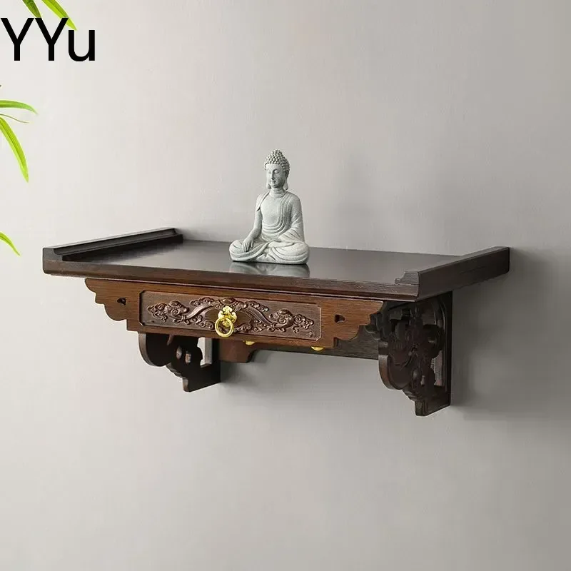 for God of Wealth Buddhist Cabinet Wall Mounted Shrine for Guanyin Offering Table Household Standing Altar Hanging Display