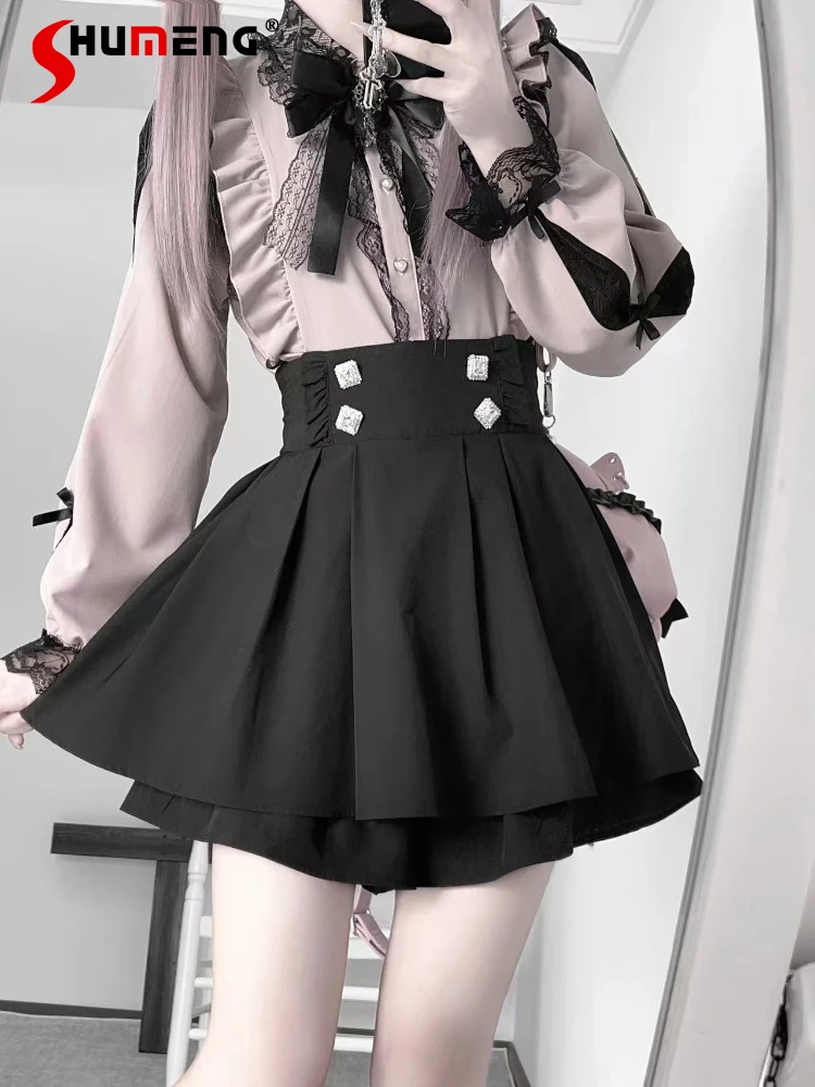 

Original Japanese Mines Style Subculture Girl Shirt Skirt Set Lace Bow Long Sleeve Shirts High Waist Skirts Two-Piece Sets Women