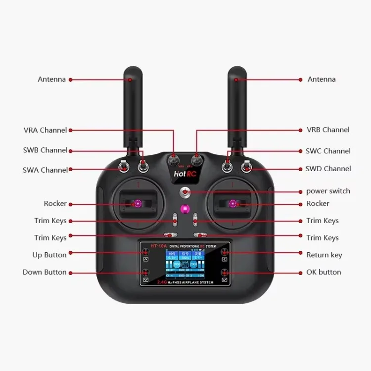 Hotrc HT-10A HT10A 2,4 ГГц 10CH пульт дистанционного управления F-10A F10A приемник для радиоуправляемого самолета, лодки, дрона, аксессуары, детали