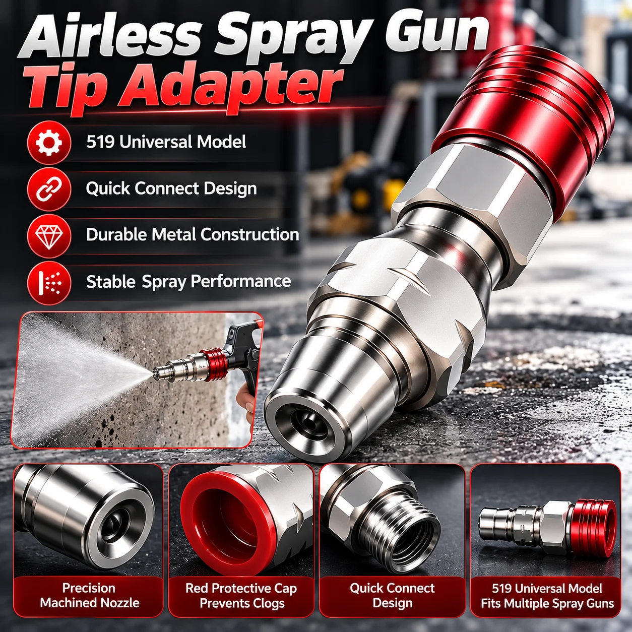 Airless Spray Gun Tip Adapter: Durable Metal Quick-Change Tip and Paint Sprayer Accessory Fitting