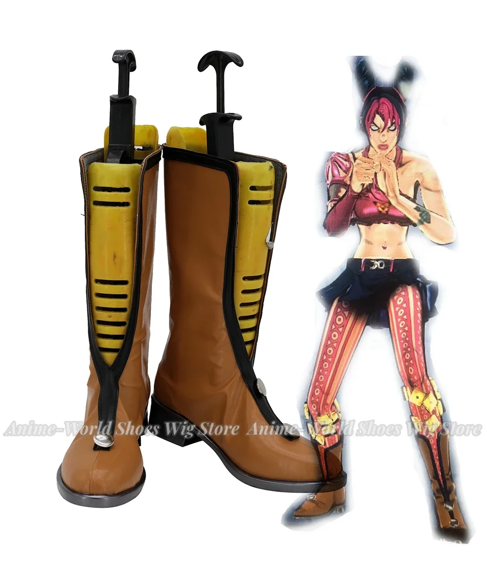 Jolyne Cujoh Cosplay Boots Brown Cosplay Shoes Customized Long Boots for Boys and Girls