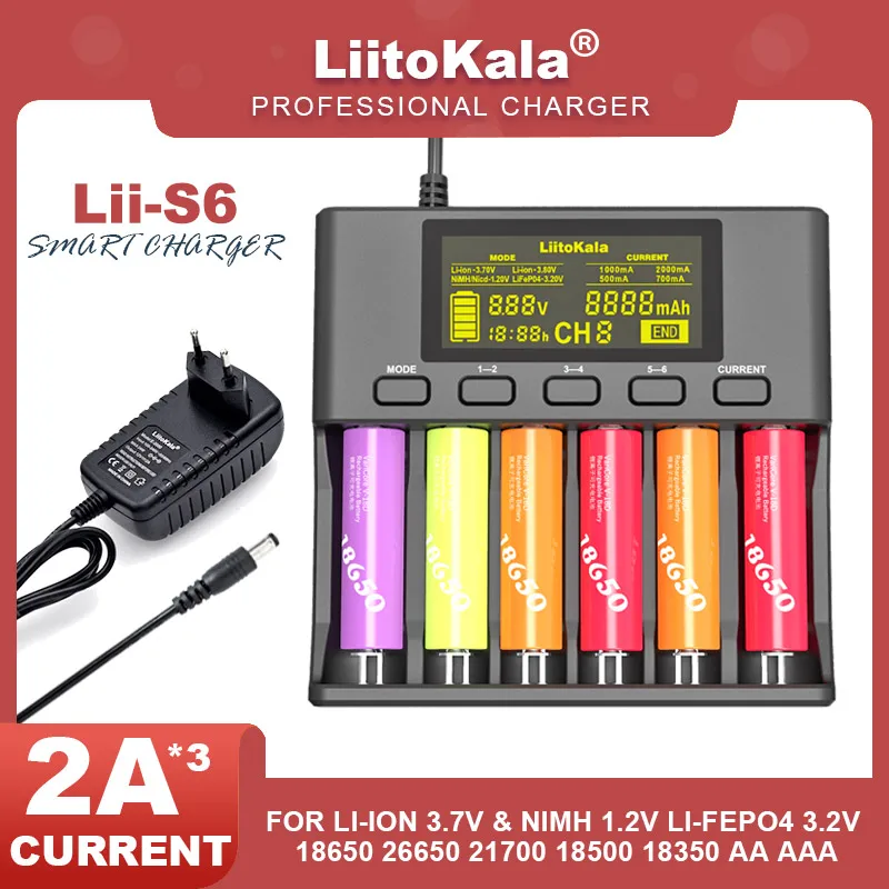 LiitoKala Lii-S12  Lii-S8 Lii-S6 Lii-S4  18650 Battery Charger  20700 26650 21700 14500 10440 16340 1.2V 3.7V 4.2V Lion Battery