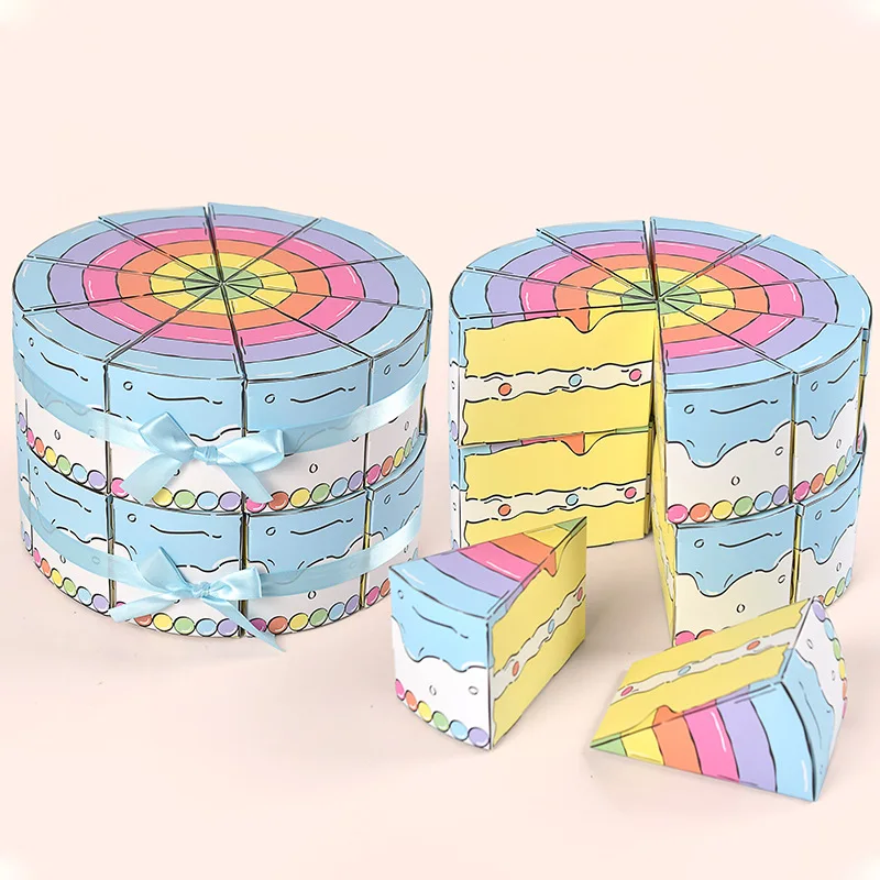 Triangular Cake Shaped Paper Gift Box Creative Candy Cookie Packaging Box Birthday Party Wedding Favor Table Decor Supplies view 3