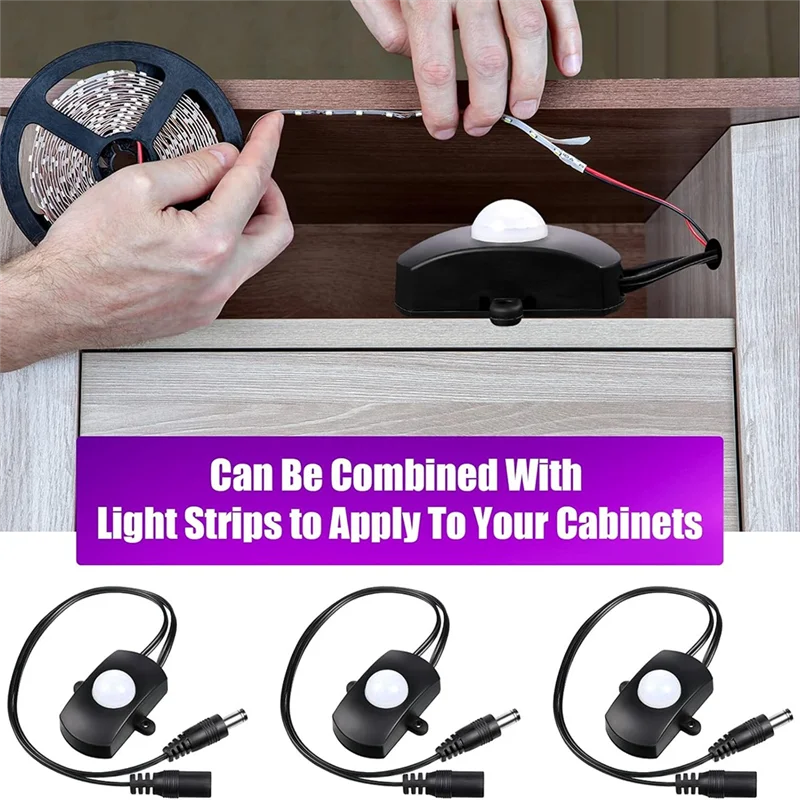 ABMF-DC 5V-24V 5A PIR 동작 감지 센서 라이트 스위치 DC 커플러 케이블 포함- 3개 세트 파티용 점유 감지