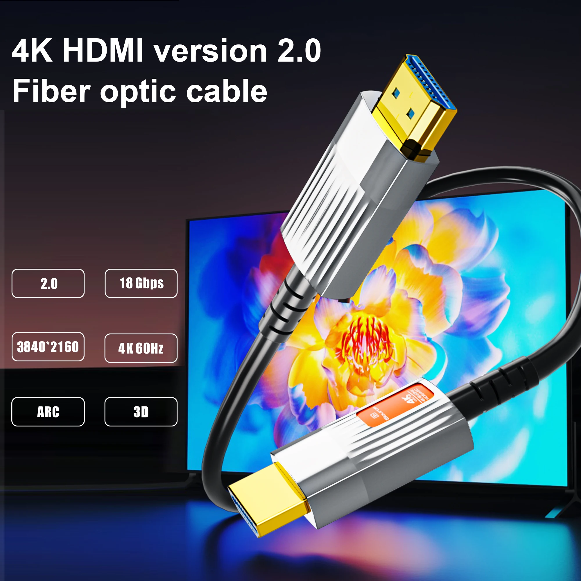 4k HDMI Optical Fiber Cable 4K60Hz HDMI-compatible Ultra High Speed 18Gbps HDR eARC Fiber Optic HDMI 2.0 Cables For TV PC Laptop