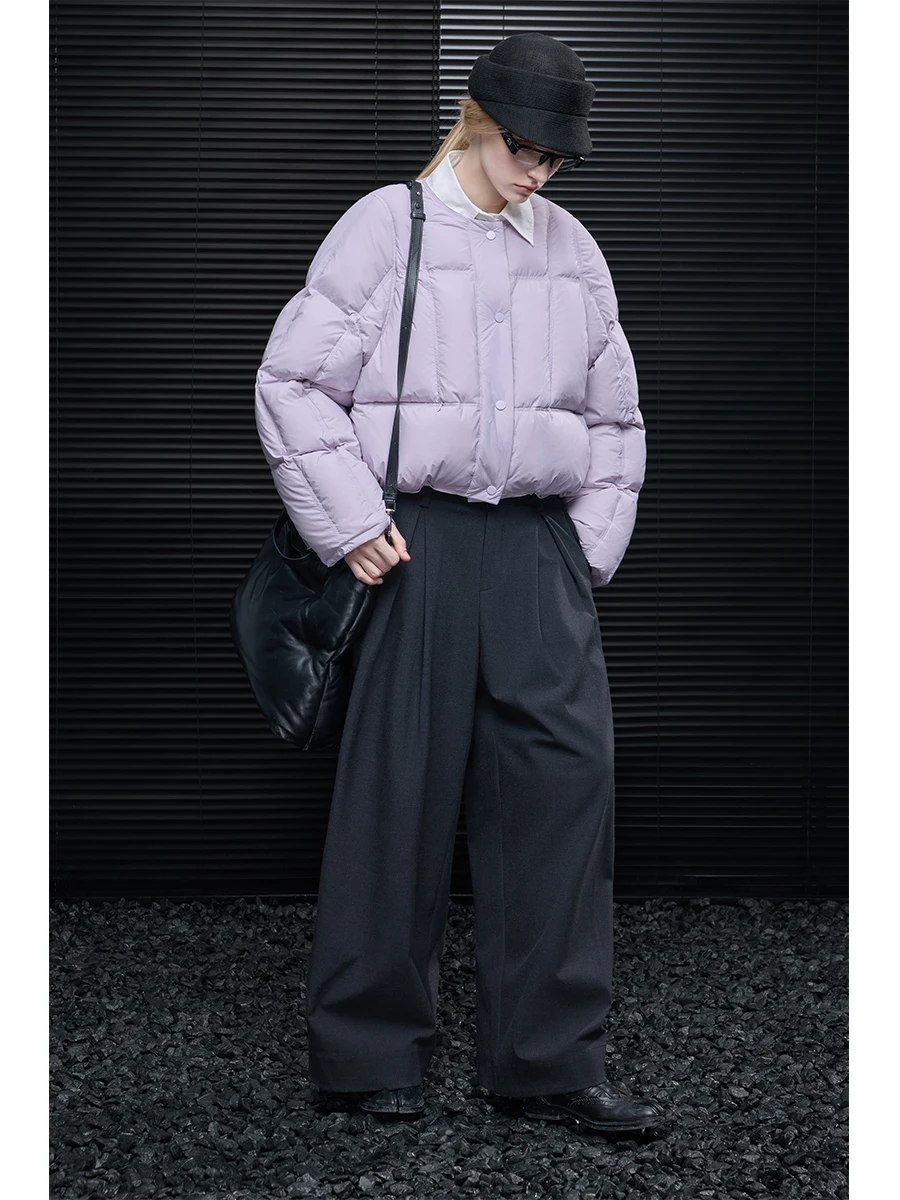 

Фиолетовая утепленная короткая куртка-пуховик для женщин, зимняя уличная модная теплая куртка свободного кроя, новинка 2025 года