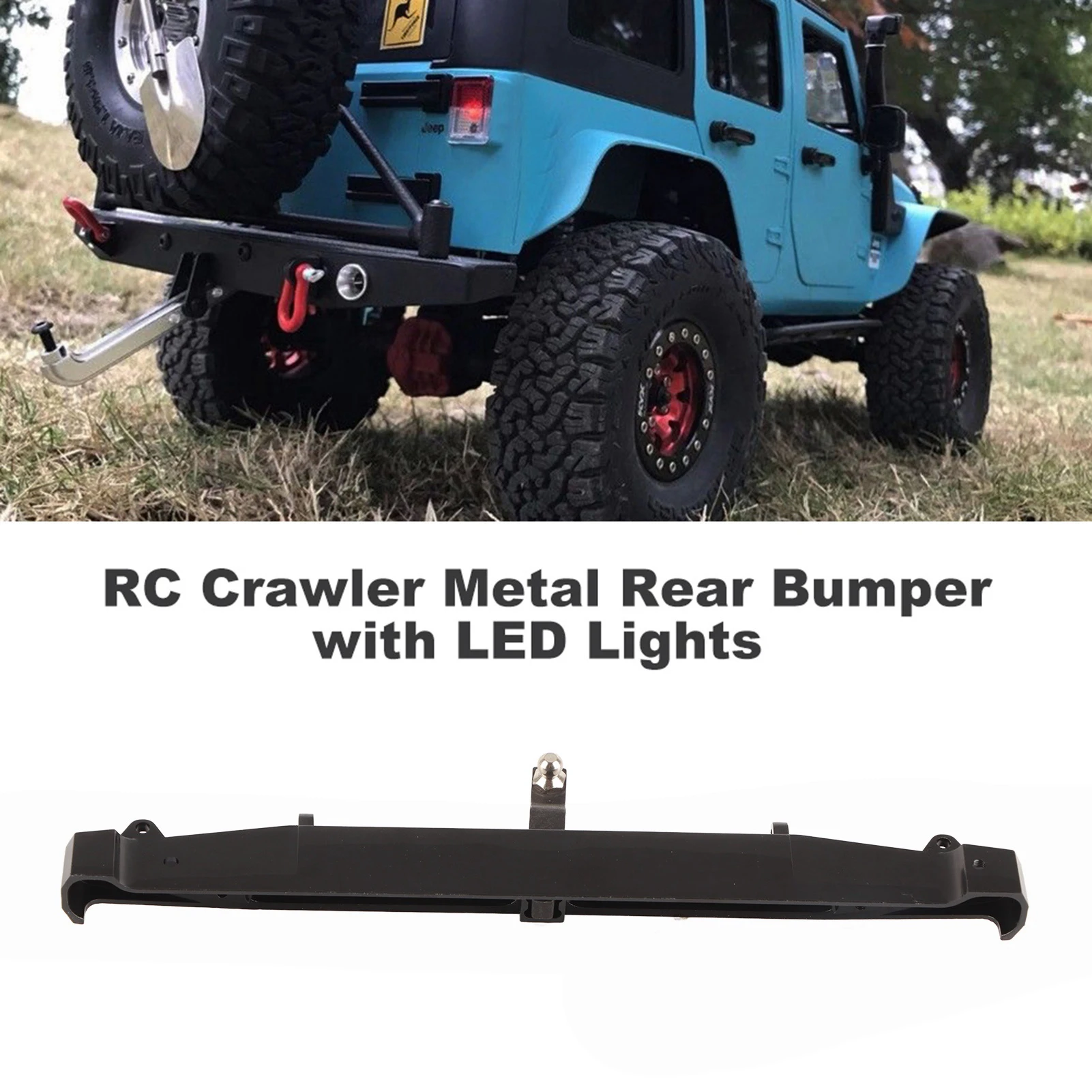 Parachoques Trasero Metálico para Crawler RC con Luces LED para 4 SCX10II 90046, Pieza de Coche RC, Parachoques Trasero LED