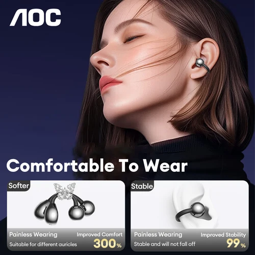 Imagen 2 del producto Auriculares con traducción AI AOC, auriculares con Clip para la oreja, OWS, Bluetooth, pantalla LCD inteligente, auriculares táctiles, auriculares deportivos inalámbricos para videojuegos 3521