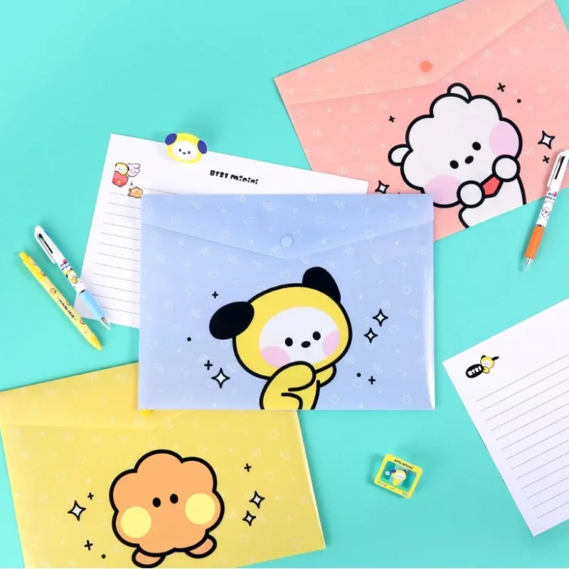 Anime 1pc Bt21 Cartoon File Folder COOKY KOYA CHIMMY MANG Kawaii Waterproof Buckles Large Capacity Office School Test Paper Bag