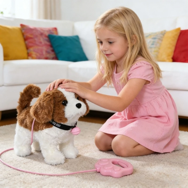 어린이 역할극 및 손 눈 조정 개발을 위해 노래하는 꼬리가 있는 대화형 전기 봉제 개 장난감 15UB
