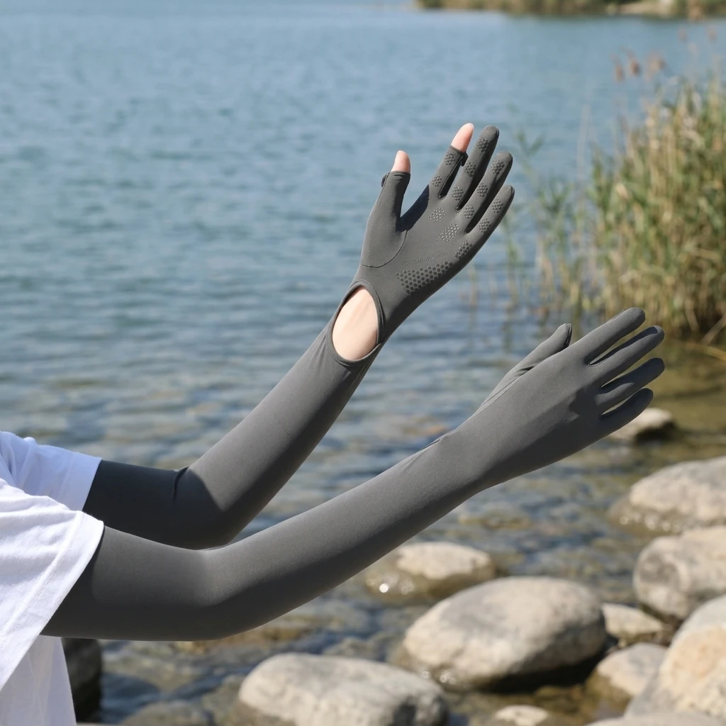 1 Paar Sport-Armstulpen für Radfahren, Laufen, Angeln, Klettern, Sonnenschutz, UV-Schutz, Kühlende Ärmel mit 5-Finger-Manschetten – Detail 7