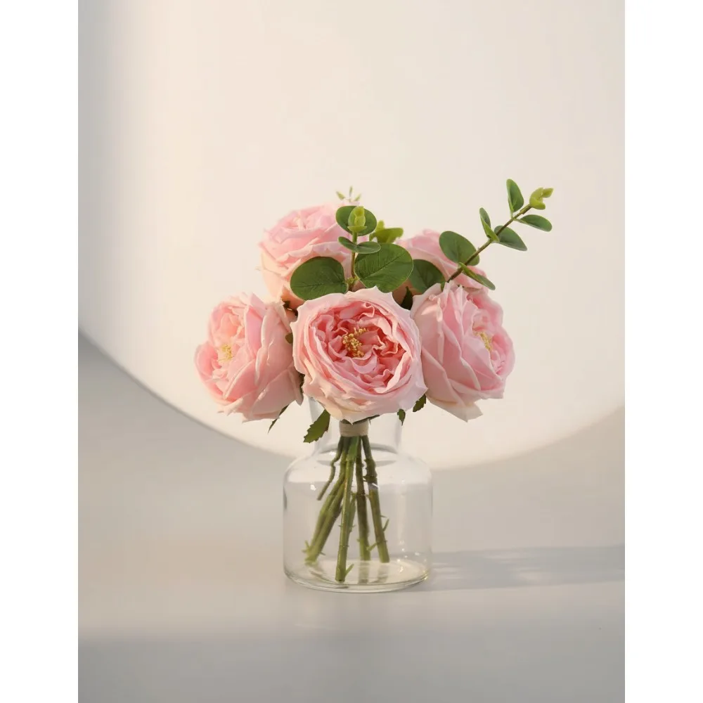 

Реалистичные розовые розы в стеклянной вазе, искусственные цветочные композиции для декора центрального обеденного стола, свадебный подарок для домашнего офиса