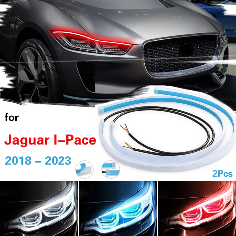 

12v Daytime Running Lights Flexible Car Light Turn Signal Yellow Brake Side Lights Headlights Strip For Jaguar I-Pace 2018-2023