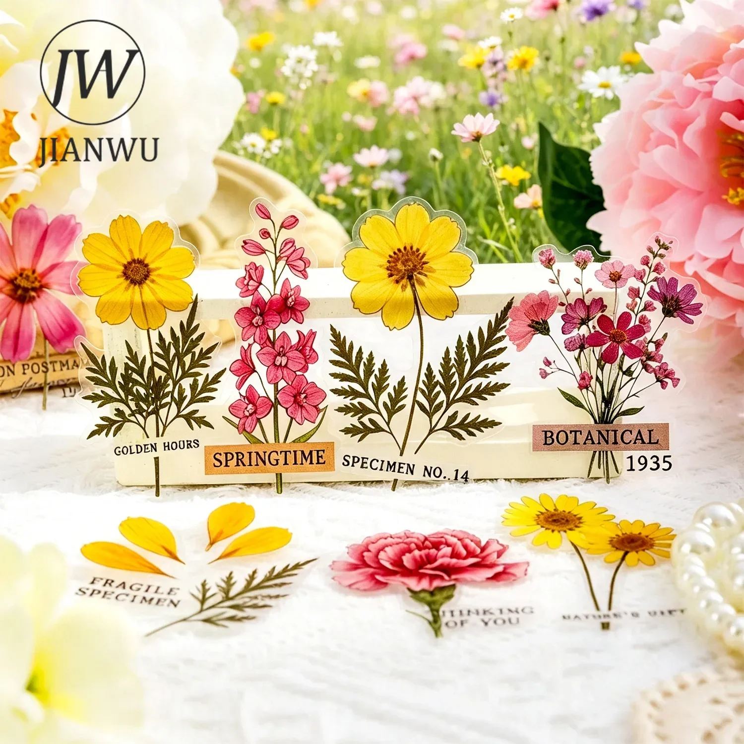 JIANWU Vintage Flower Bloom Landscape Material Collage Scrapbooking PET Sticker Creative DIY Journal Stationery