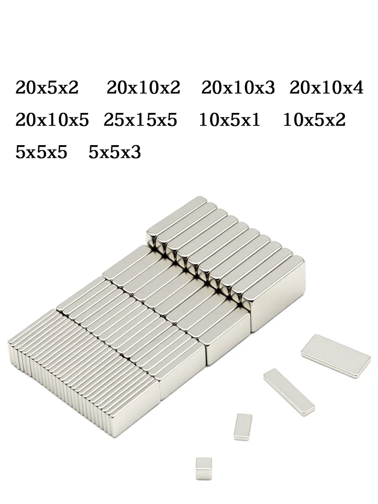 Super Mocny Magnes Neodymowy Blok NdFeB N35 Silny Magnes Trwały Magnes Lodówkowy 5x5x5 20x10x3mm — 2