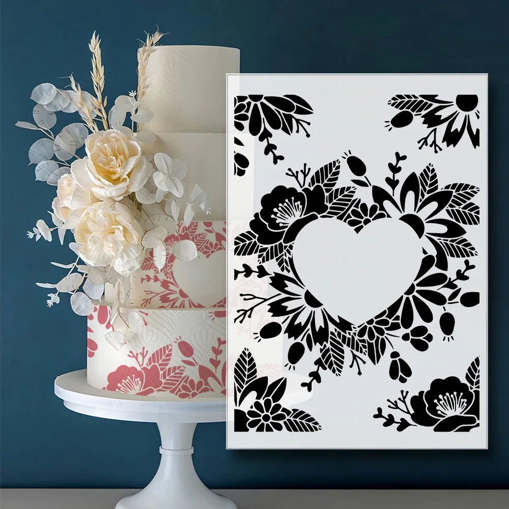29×20cm Multi Pattern Cake Spray Stencil, Food Safe Reusable PET Template for Wedding Party DIY Baking Decor view 4