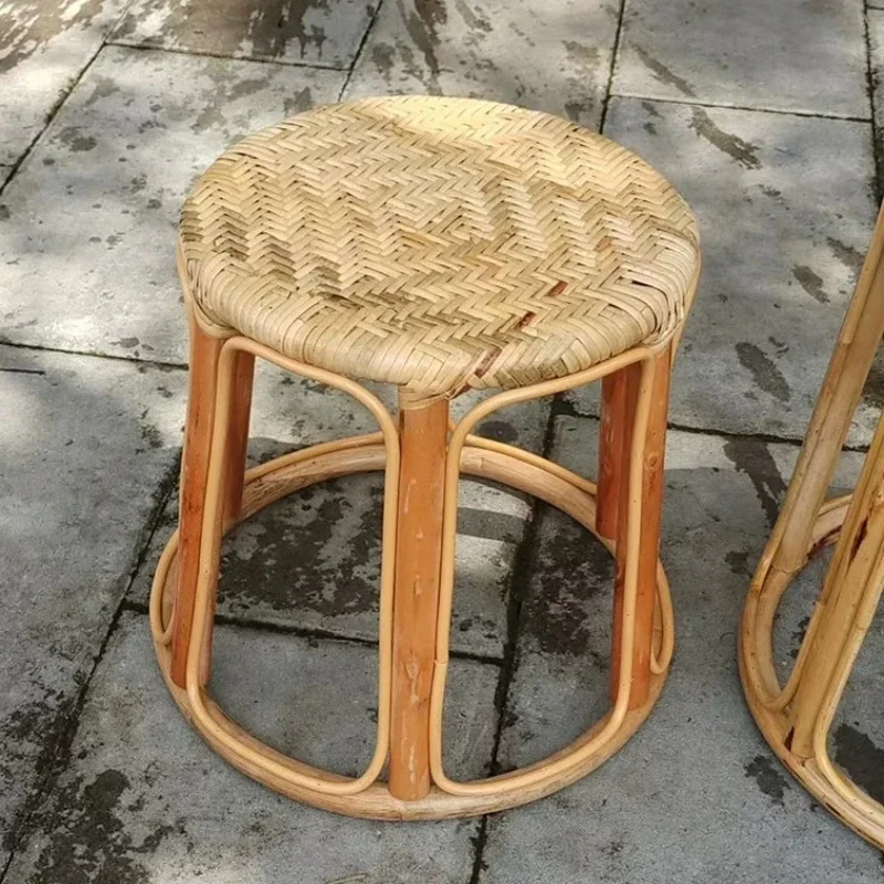 Rattan Woven Dining Stools Plant Fiber Square Low Bench for Home Multifunctional Shoe Changing Stool Creative Stackable Seat
