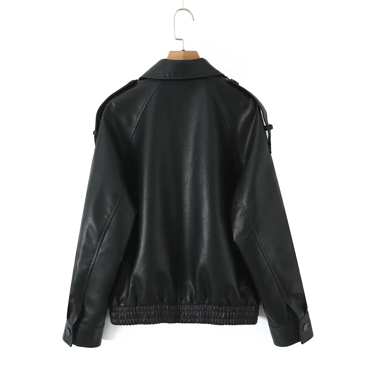 Jaqueta Fena Casual de Couro PU Moderna com Gola, Versátil, Caimento Solto, Manga Longa e Fechamento com Zíper