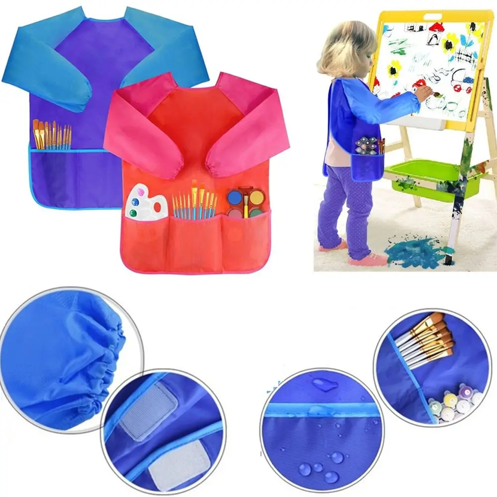 Durable Baby Bibs Colorful Long Sleeve Apron Waterproof Toddler Feeding Bibs Burp Cloths Children Kids Painting Apron