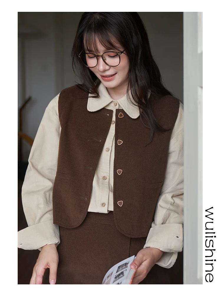 

Women's Corduroy Vintage round Ne Vest Svel Outerwear Faionable Autumn Season ort Length Single Button Closure