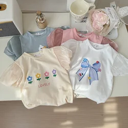 Baby Girls Short Sleeved T-shirt Kids Top Tees Toddler Cartoon Printed Shirts 2024 Summer Children's Clothing Korean Style