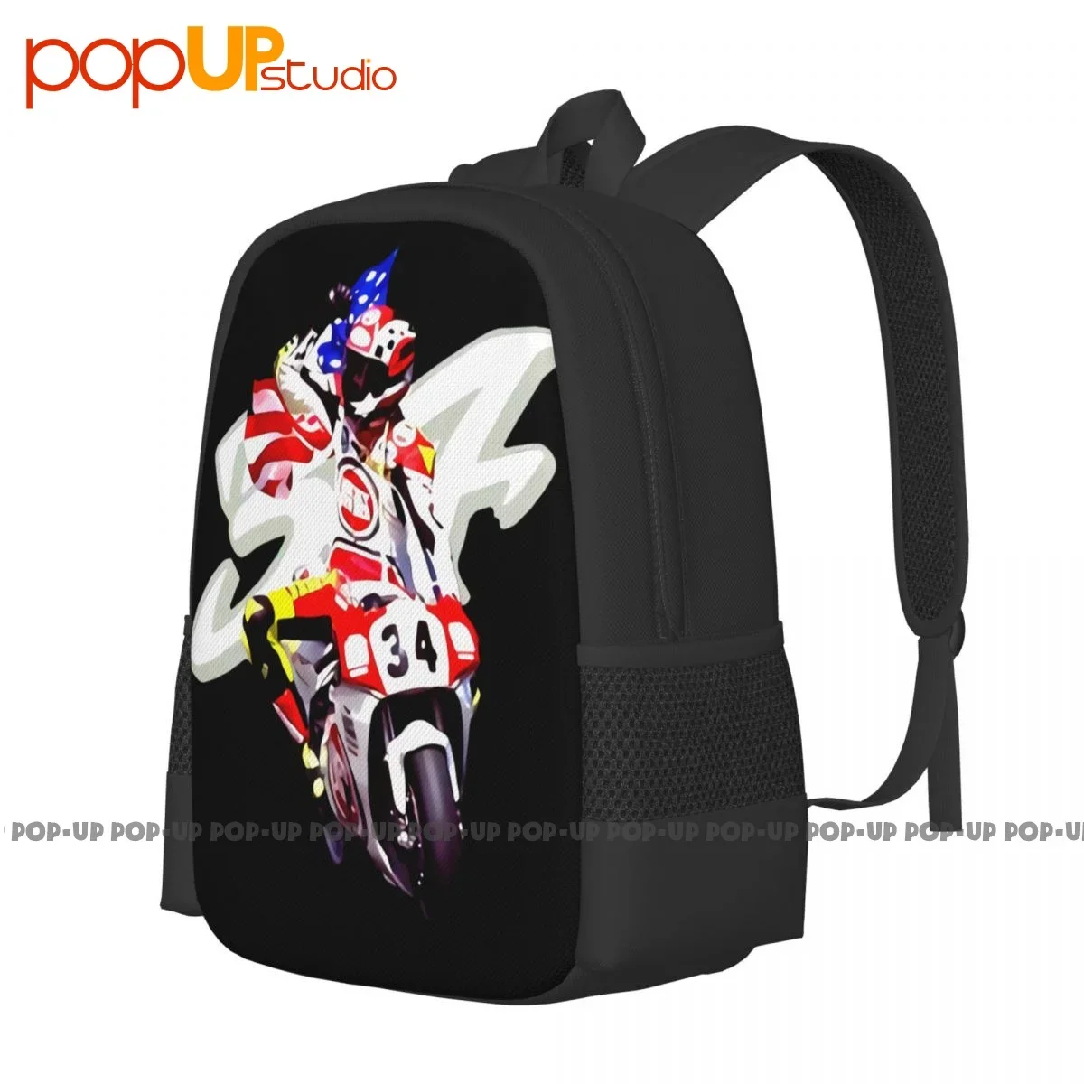 Kevin Schwantz The Wheelie King Of The Mountain Signature Backpack Large Capacity Vintage Art Print