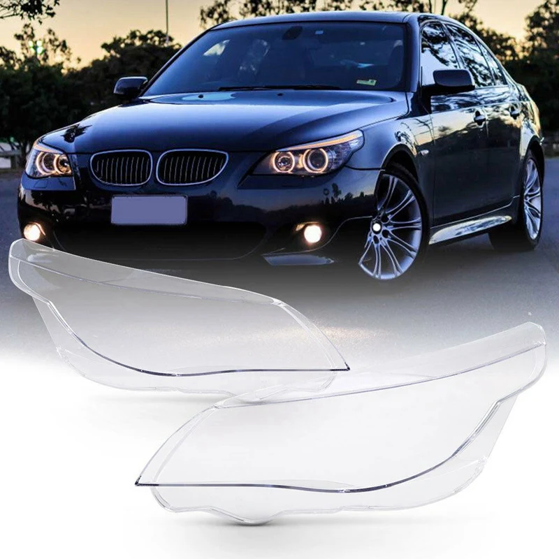 2 Pcs Car Headlight Lens Cover Front Head Light Lamp For BMW 5 Series E60/E61 03 -10, Left & Right