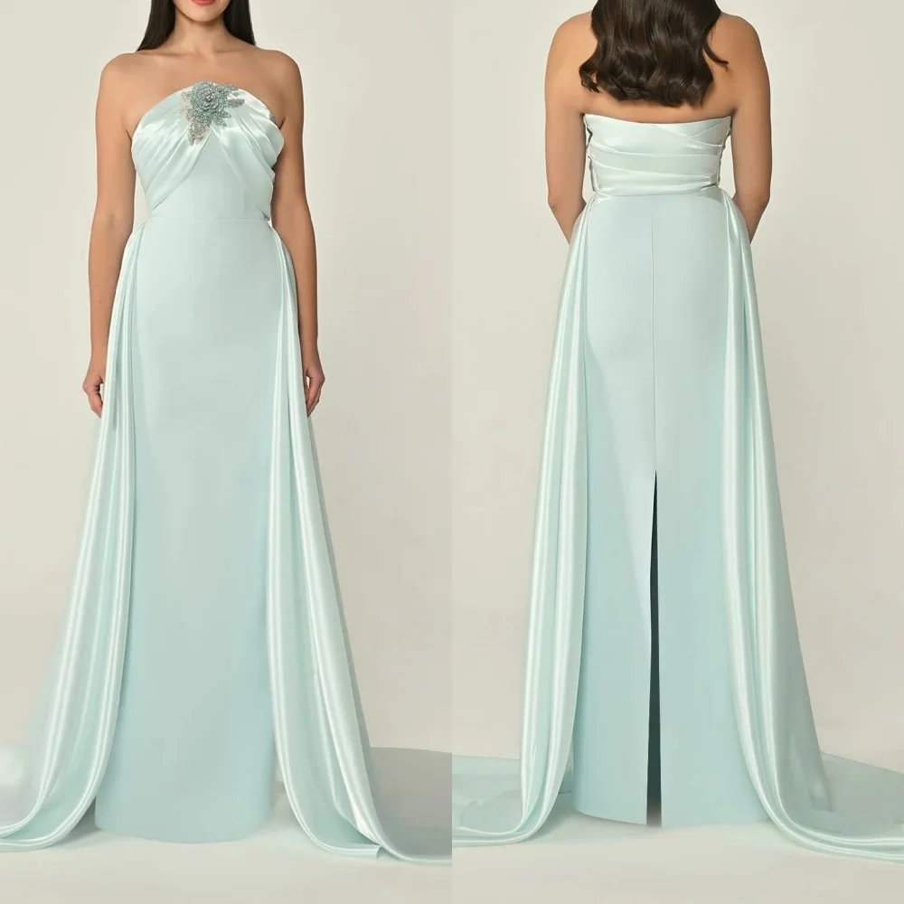 Robe De soirée en Jersey vert, personnalisée, gracieuse, sans bretelles, sans manches, De haute qualité, à la mode