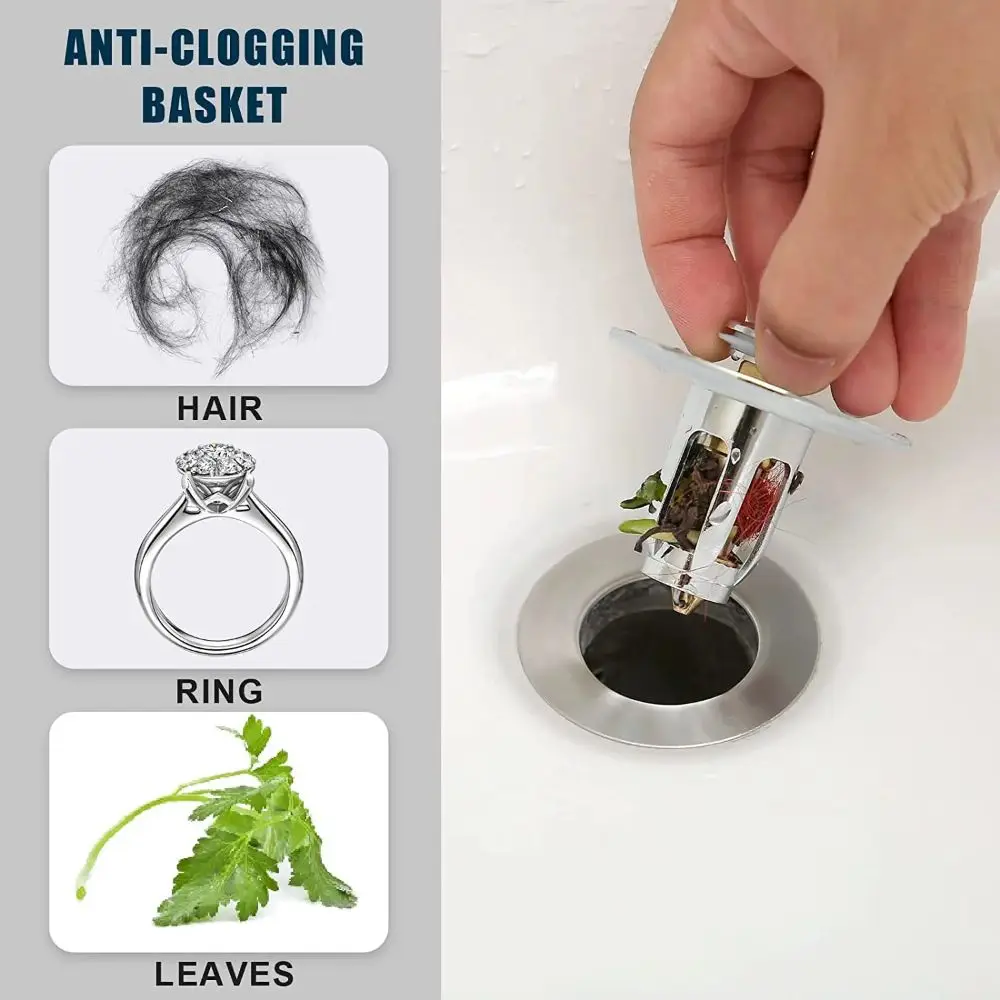 Com cesta anti-entupimento lavatório bounce dreno filtro coletor de cabelo universal pia dreno rolha pia pop-up dreno plug