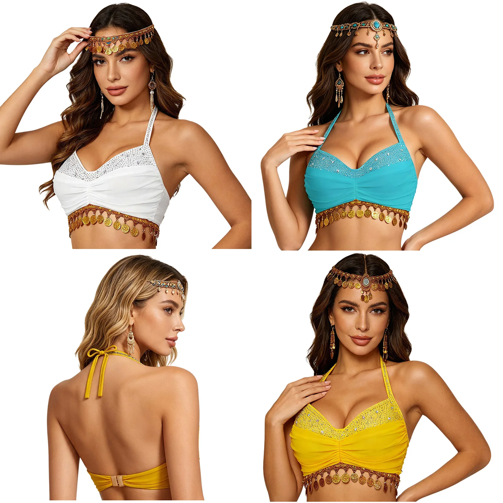 Womens Metallic Shiny Ancient Egyptian Oriental Queen Cosplay Tops Indian Arabian Princess Belly Dance Costume Crop Top