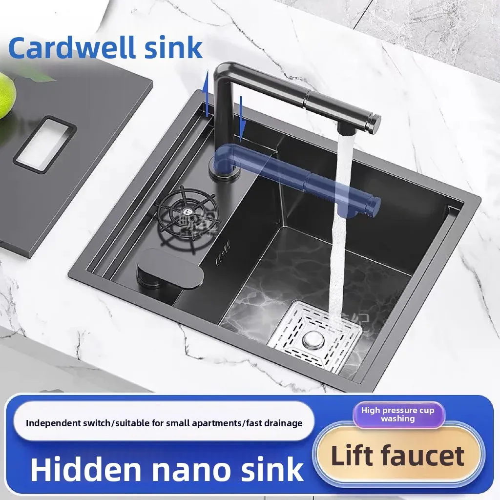 

Invisible Sink Kitchen Small Single Slot Nano 304 Stainless Steel Bar Counter Nakajima West Kitchen Mini Vegetable Basin with