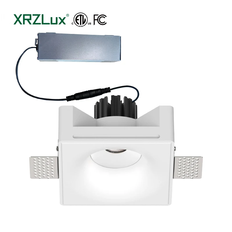 

XRZLux Home Hotel Ceiling Plaster Spotlight 15W ETL COB Down Light Anti-glare Square Recessed Dimmable Gypsum Downlight Hot Sale
